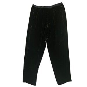 Eileen Fisher Womens SZ Large Velvet Pants Black Tapered Ankle Length Silk Blend